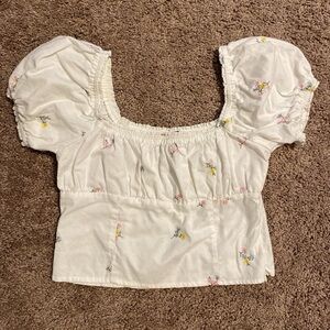 Forever 21 White Floral Puff Sleeve Blouse